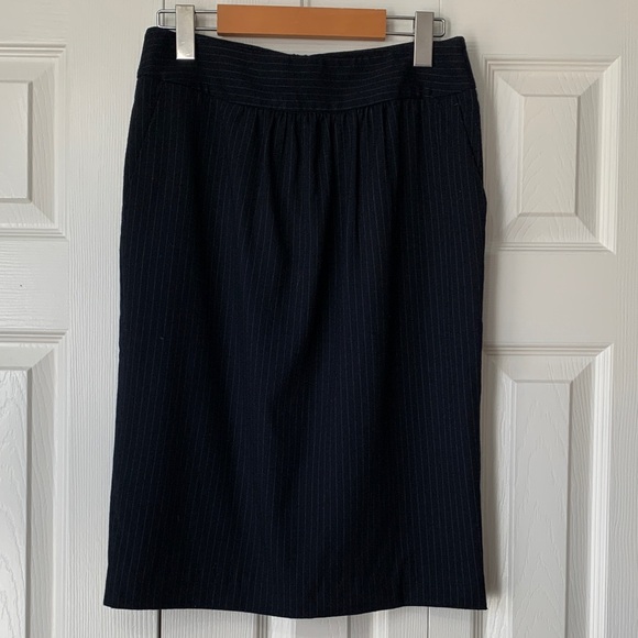 MaxMara Studio Lined Wool Blend Pencil Skirt Navy Pinstripe Pockets Size 8 - Picture 10 of 16